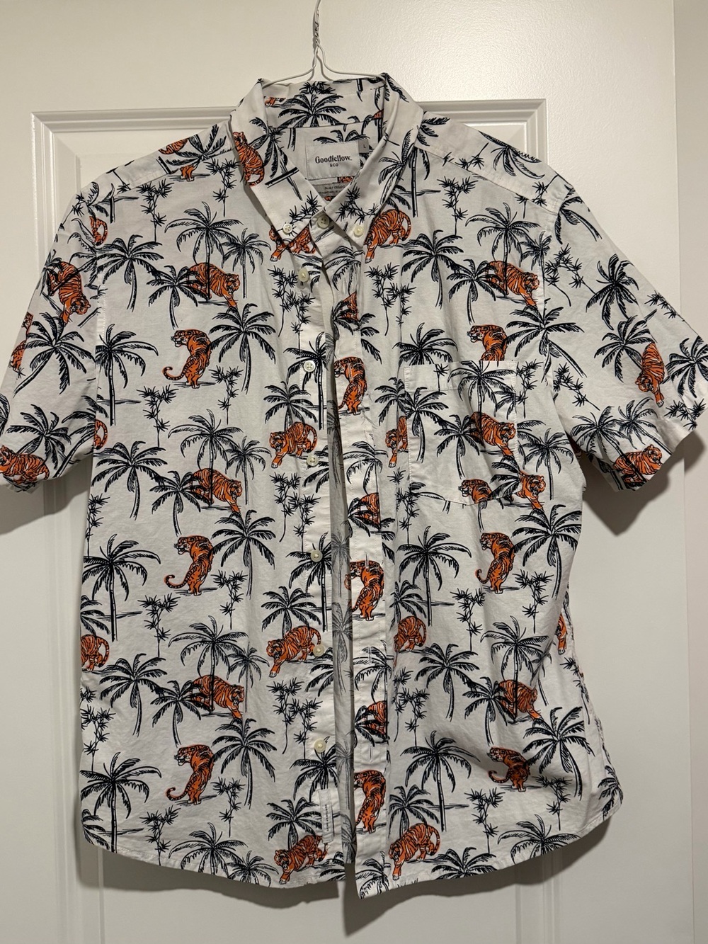 Goodfellow & Co White Short-Sleeve Button-Down with Orange Tiger Print